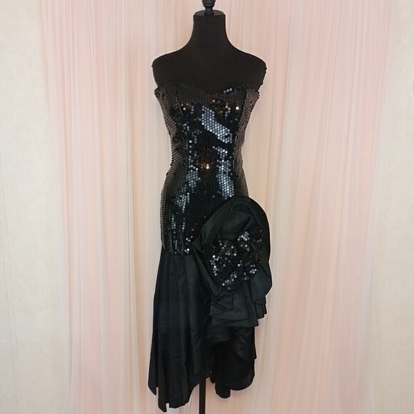 Vintage 80s Nadine Black Womens Sequins Wiggle Formal Maxi Dress Sparkle Event - Picture 1 of 11